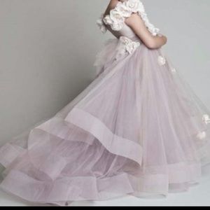 White flower girl dress with tulle train